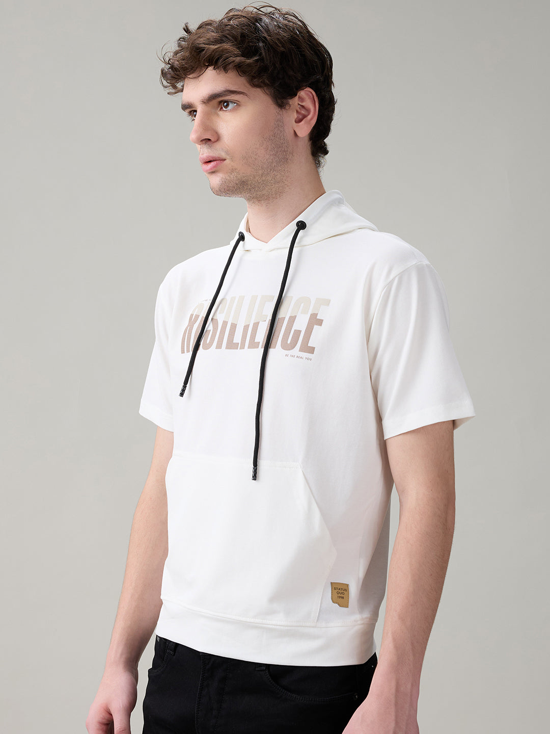 Status Quo Men's Typography Printed Hooded Neck Regular Fit T-Shirt