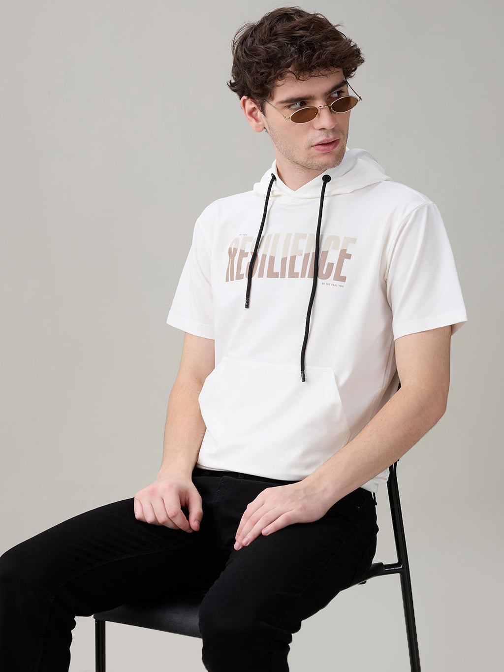 Status Quo Men's Typography Printed Hooded Neck Regular Fit T-Shirt