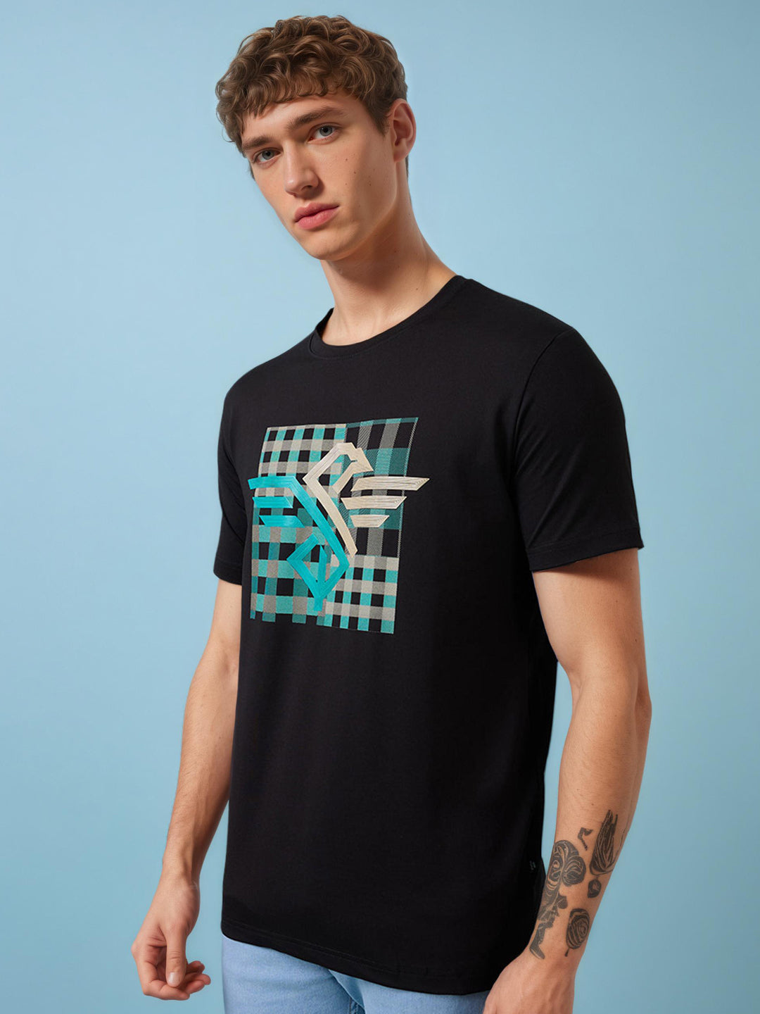 Mens Chest Graphic Printed  Round Neck Tshirt