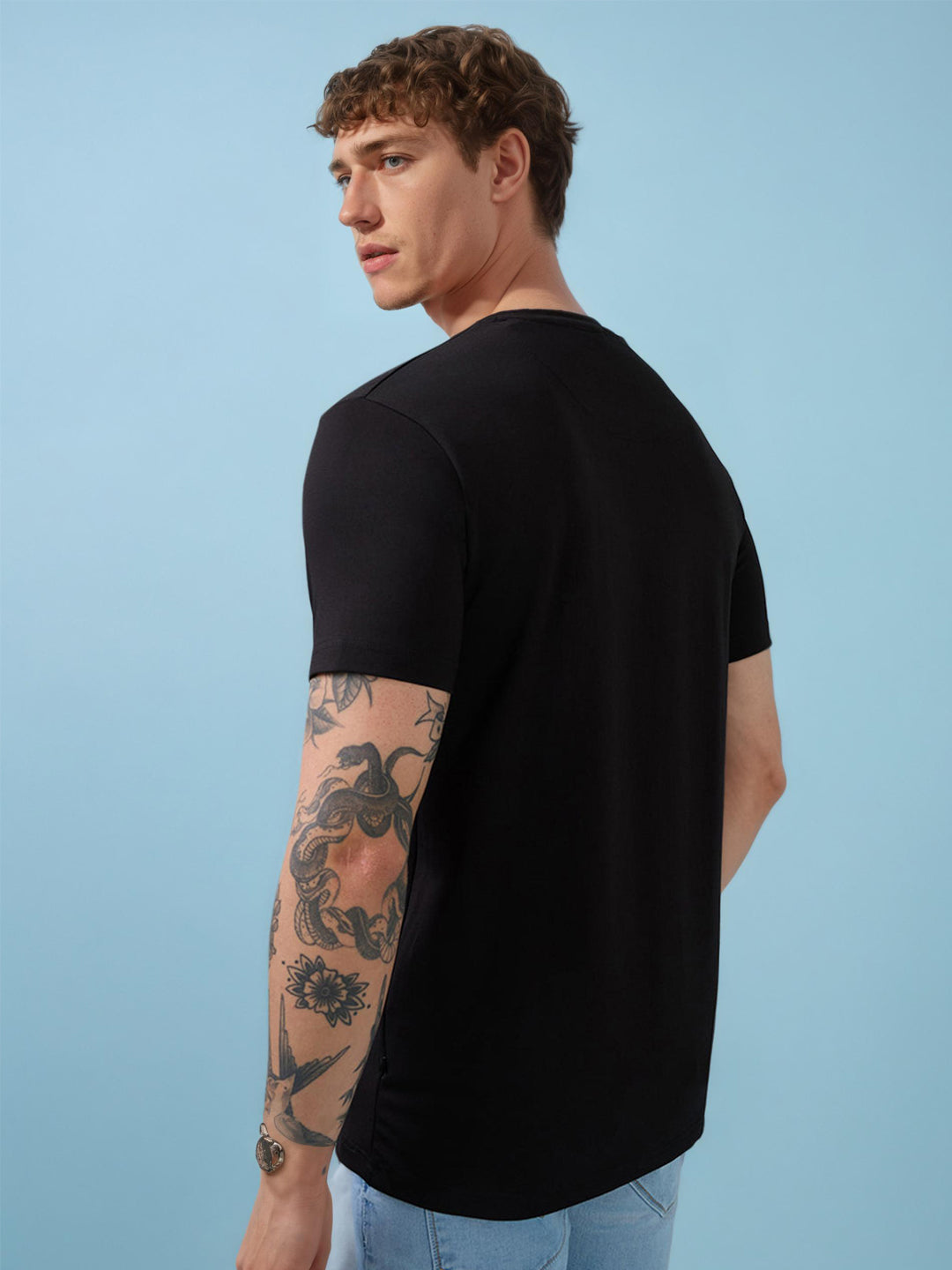 Mens Chest Graphic Printed  Round Neck Tshirt