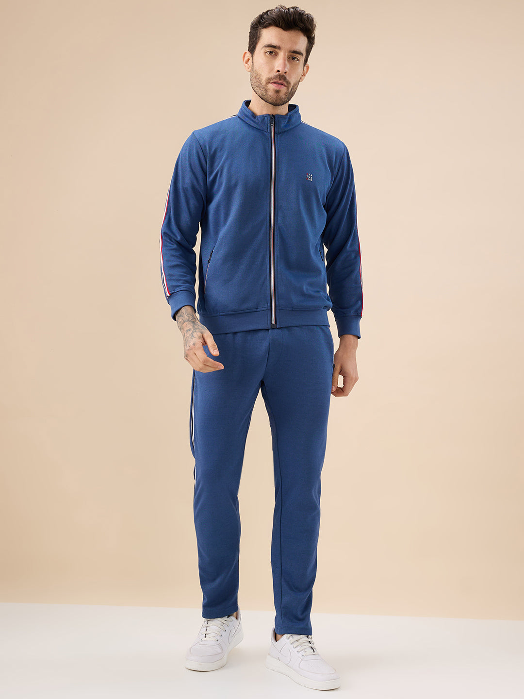 Status Quo Men's Regular Fit Solid Tracksuit with Side Stripes and Full Sleeves