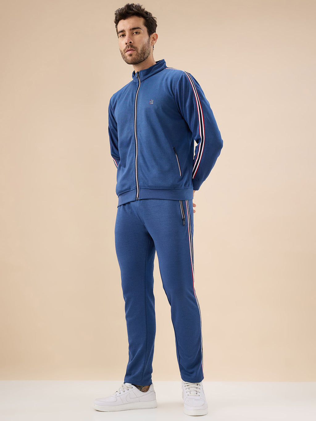 Status Quo Men's Regular Fit Solid Tracksuit with Side Stripes and Full Sleeves