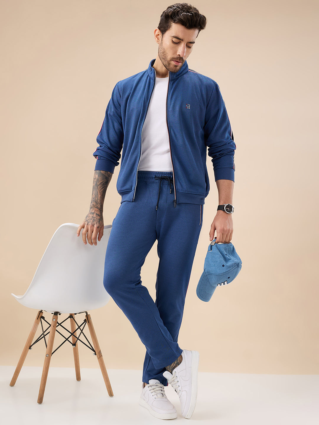 Status Quo Men's Regular Fit Solid Tracksuit with Side Stripes and Full Sleeves