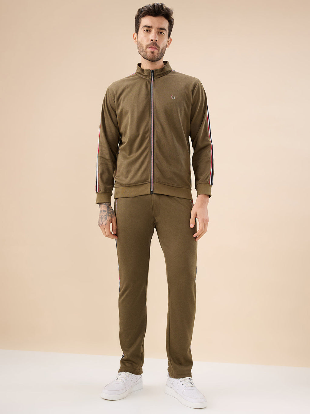Status Quo Men's Regular Fit Solid Tracksuit with Side Stripes and Full Sleeves
