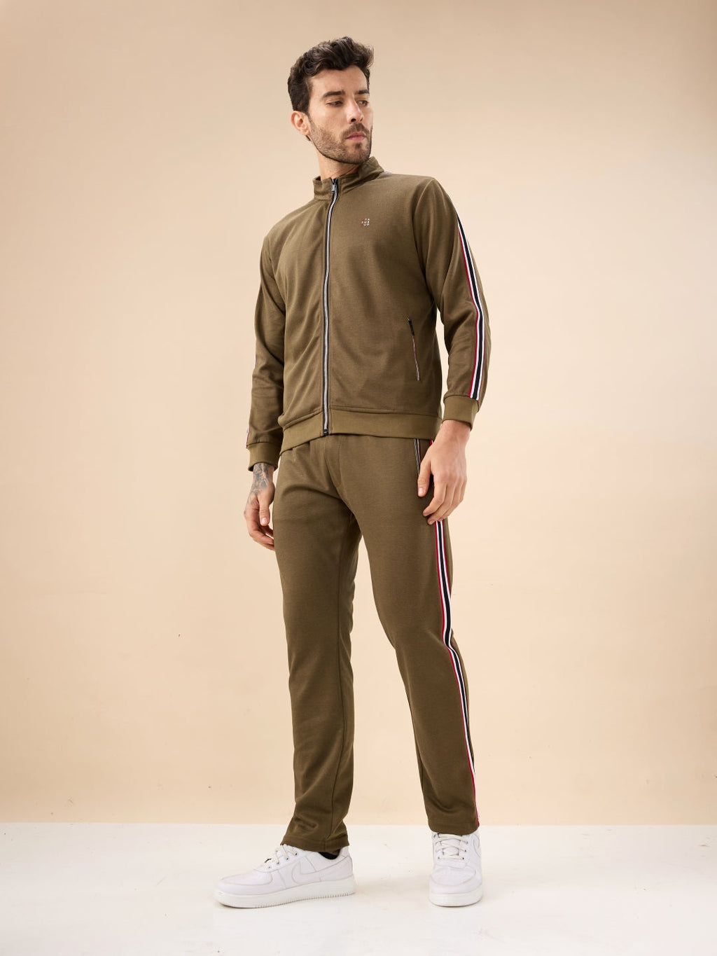 Status Quo Men's Regular Fit Solid Tracksuit with Side Stripes and Full Sleeves