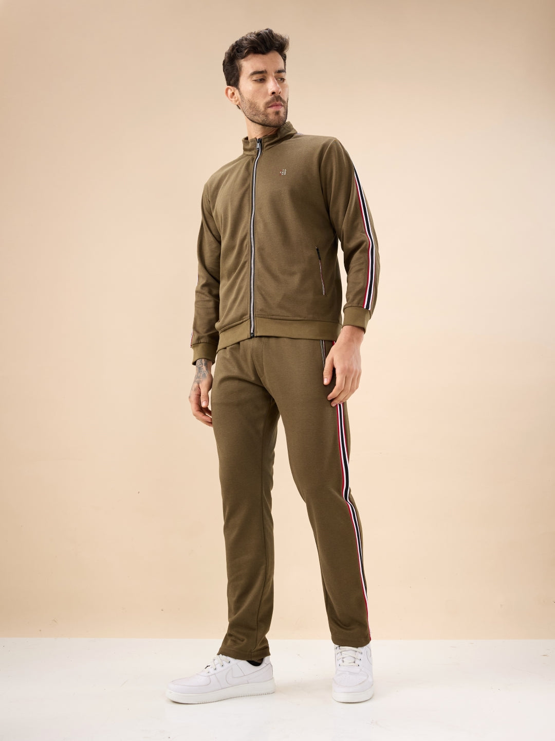 Status Quo Men's Regular Fit Solid Tracksuit with Side Stripes and Full Sleeves