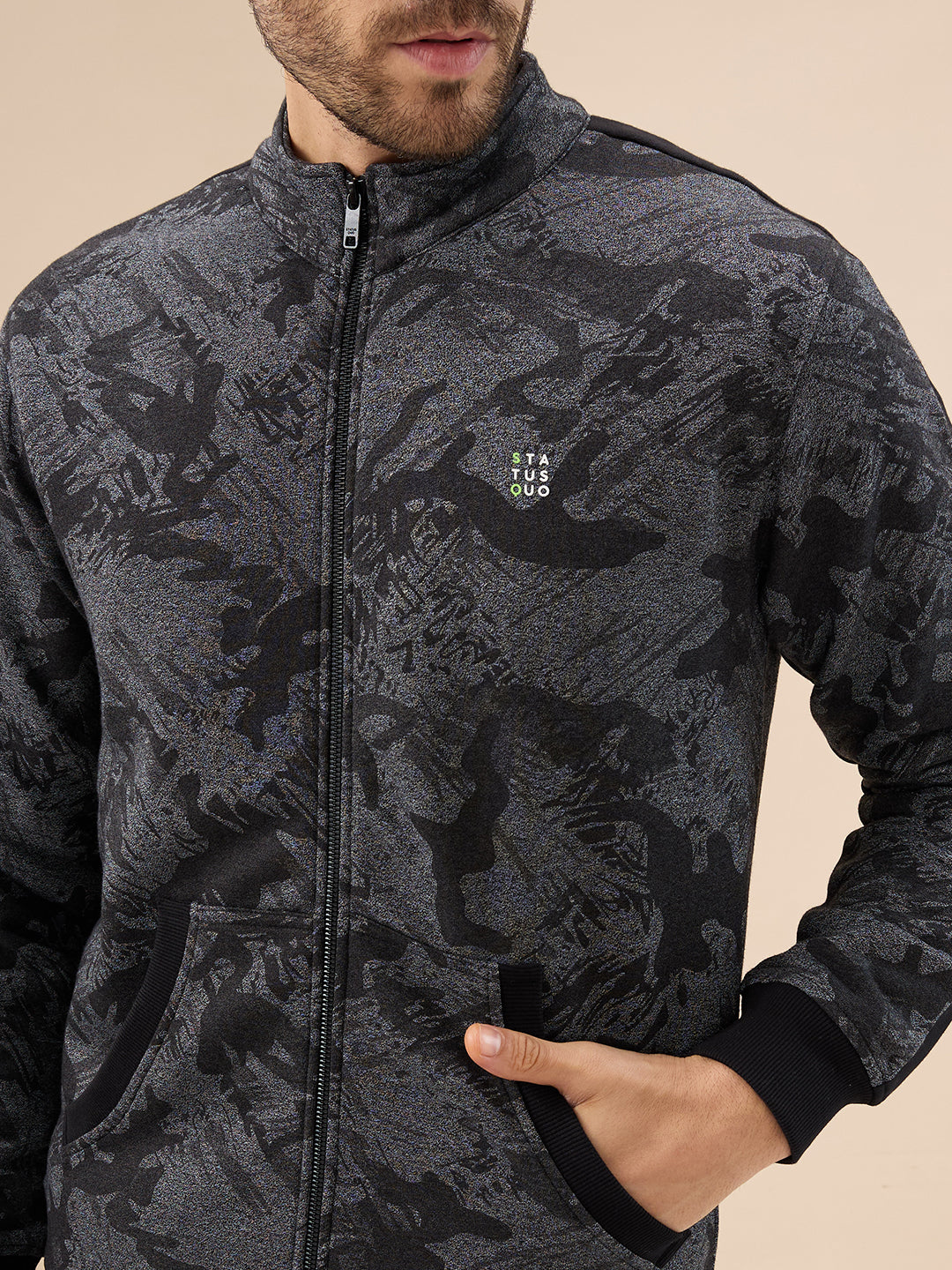 Status Quo Men's Printed Regular Fit Tracksuit with Jacket Kangaroo Pockets and Joggers