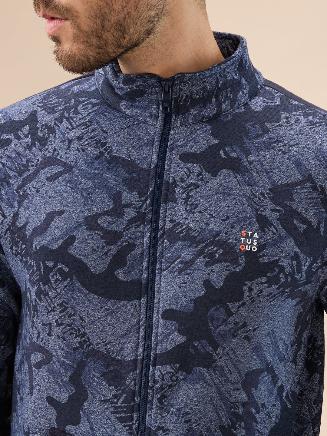 Status Quo Men's Printed Regular Fit Tracksuit with Jacket Kangaroo Pockets and Joggers