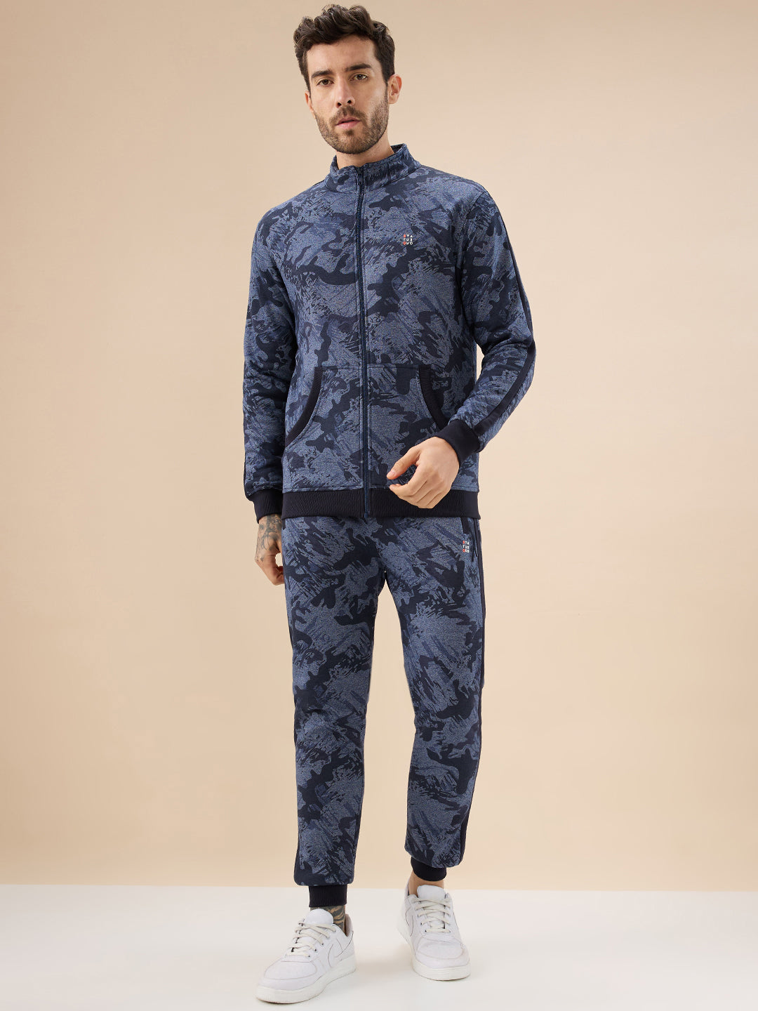 Status Quo Men's Printed Regular Fit Tracksuit with Jacket Kangaroo Pockets and Joggers