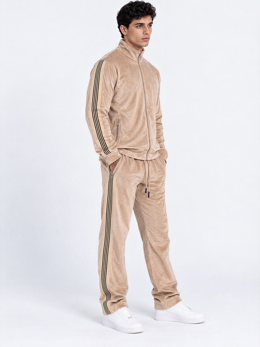Men's Solid Mock Collar Tracksuit with Long Sleeves