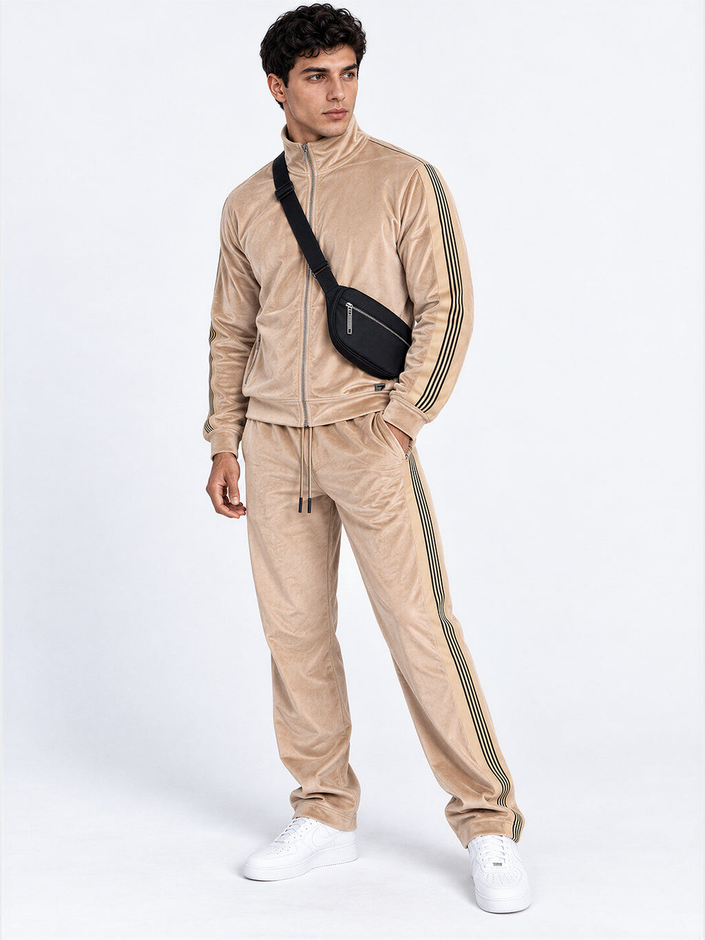 Men's Solid Mock Collar Tracksuit with Long Sleeves