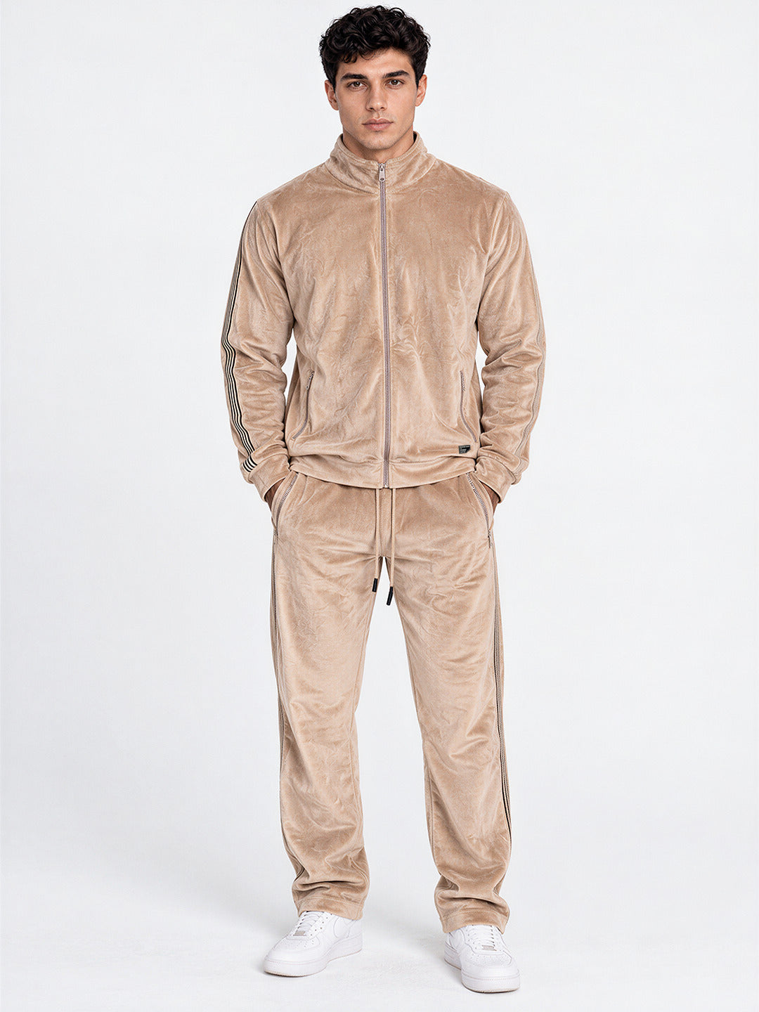 Men's Solid Mock Collar Tracksuit with Long Sleeves