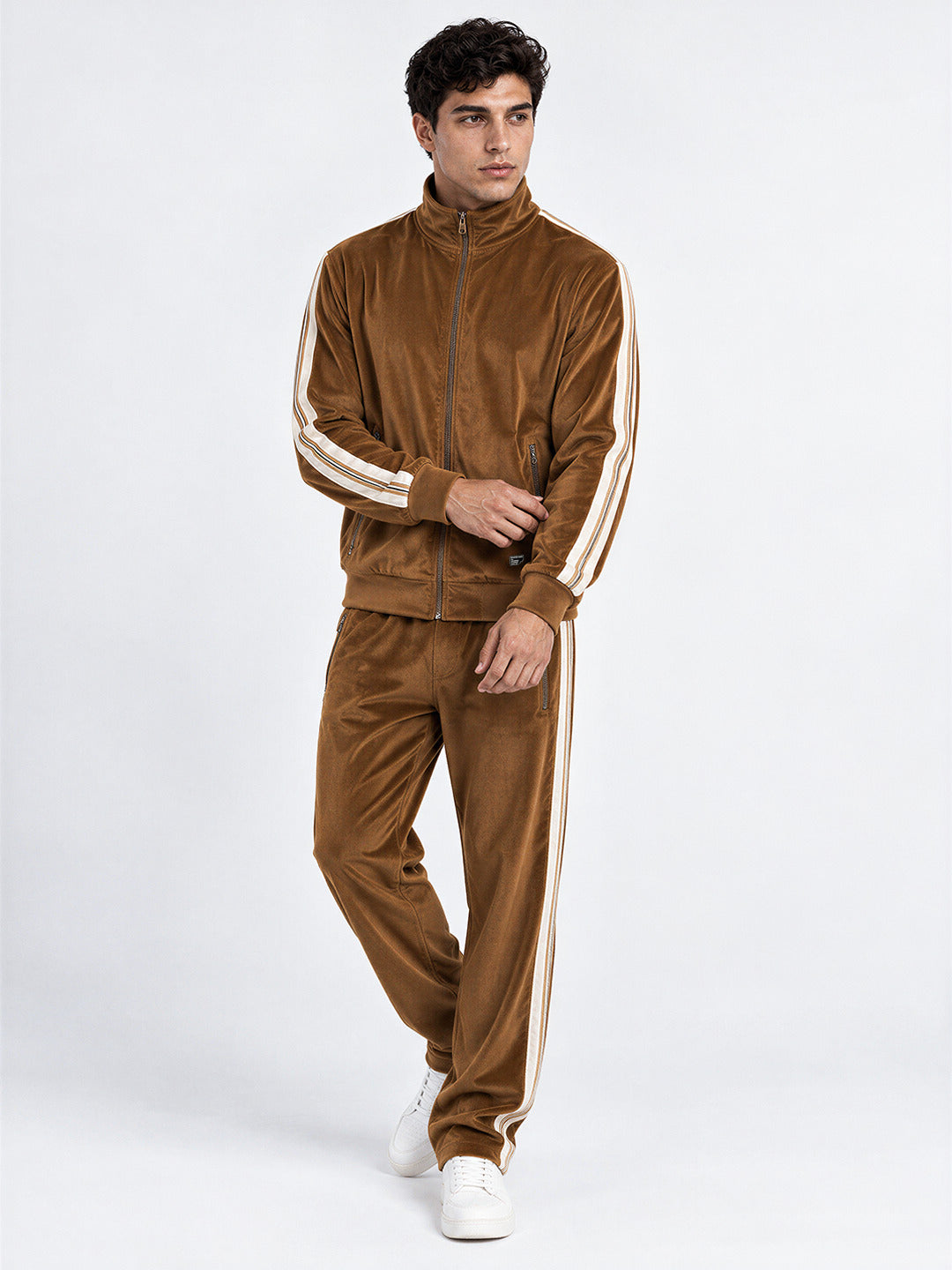 Men's Solid Mock Collar Tracksuit with Long Sleeves Secondary image