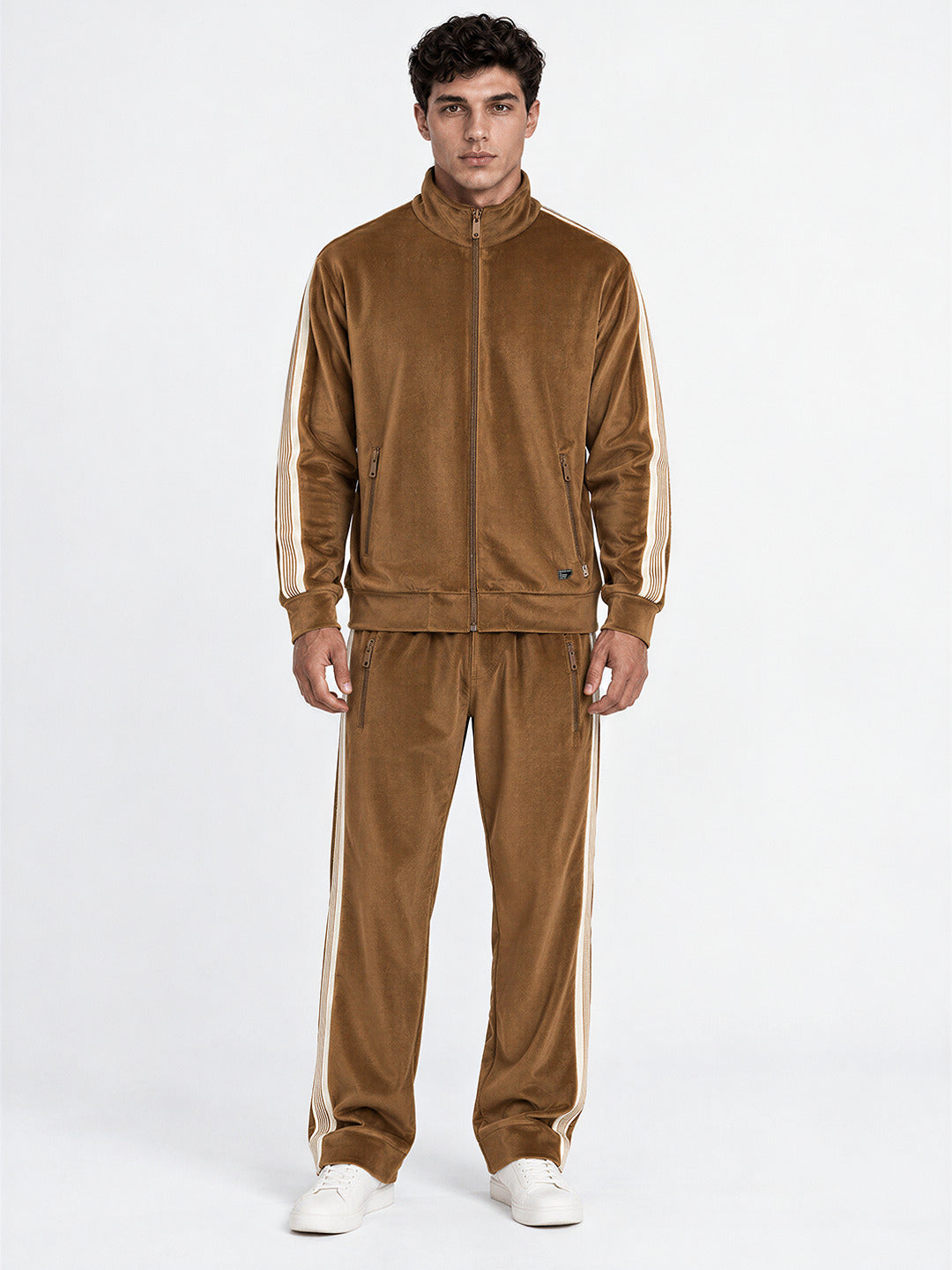 Men's Solid Mock Collar Tracksuit with Long Sleeves