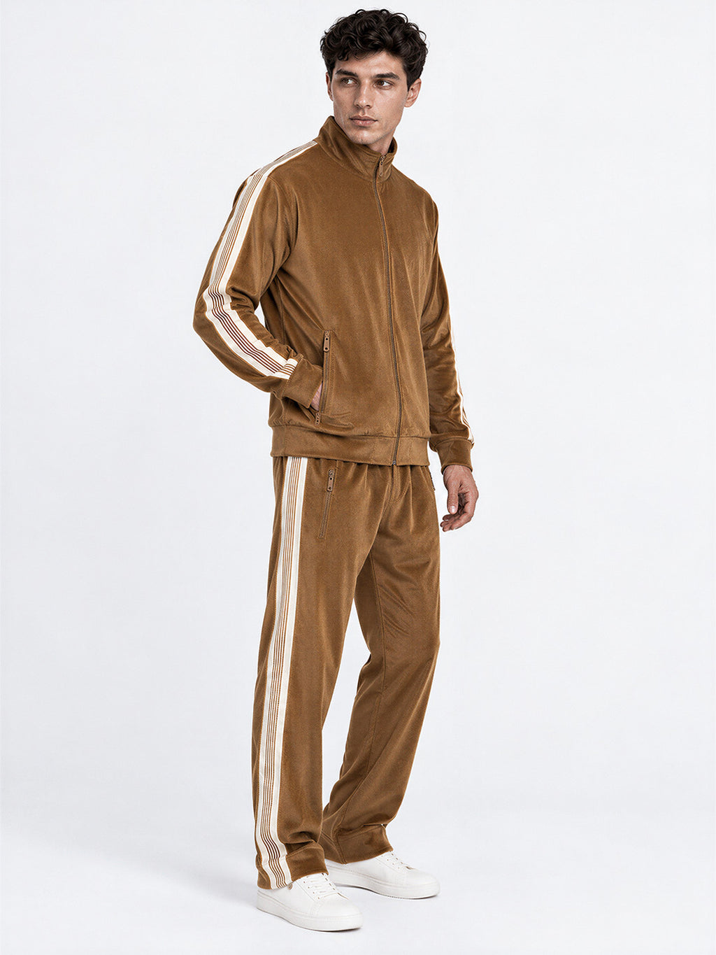 Men's Solid Mock Collar Tracksuit with Long Sleeves
