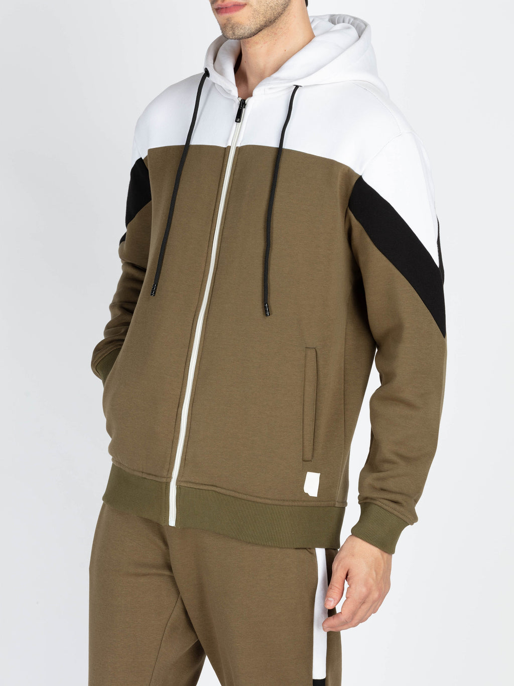 Mens Colorblocked Full Sleeve Hooded Tracksuit