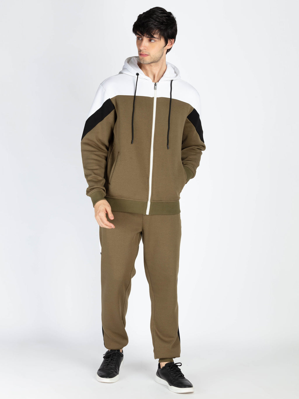 Mens Colorblocked Full Sleeve Hooded Tracksuit