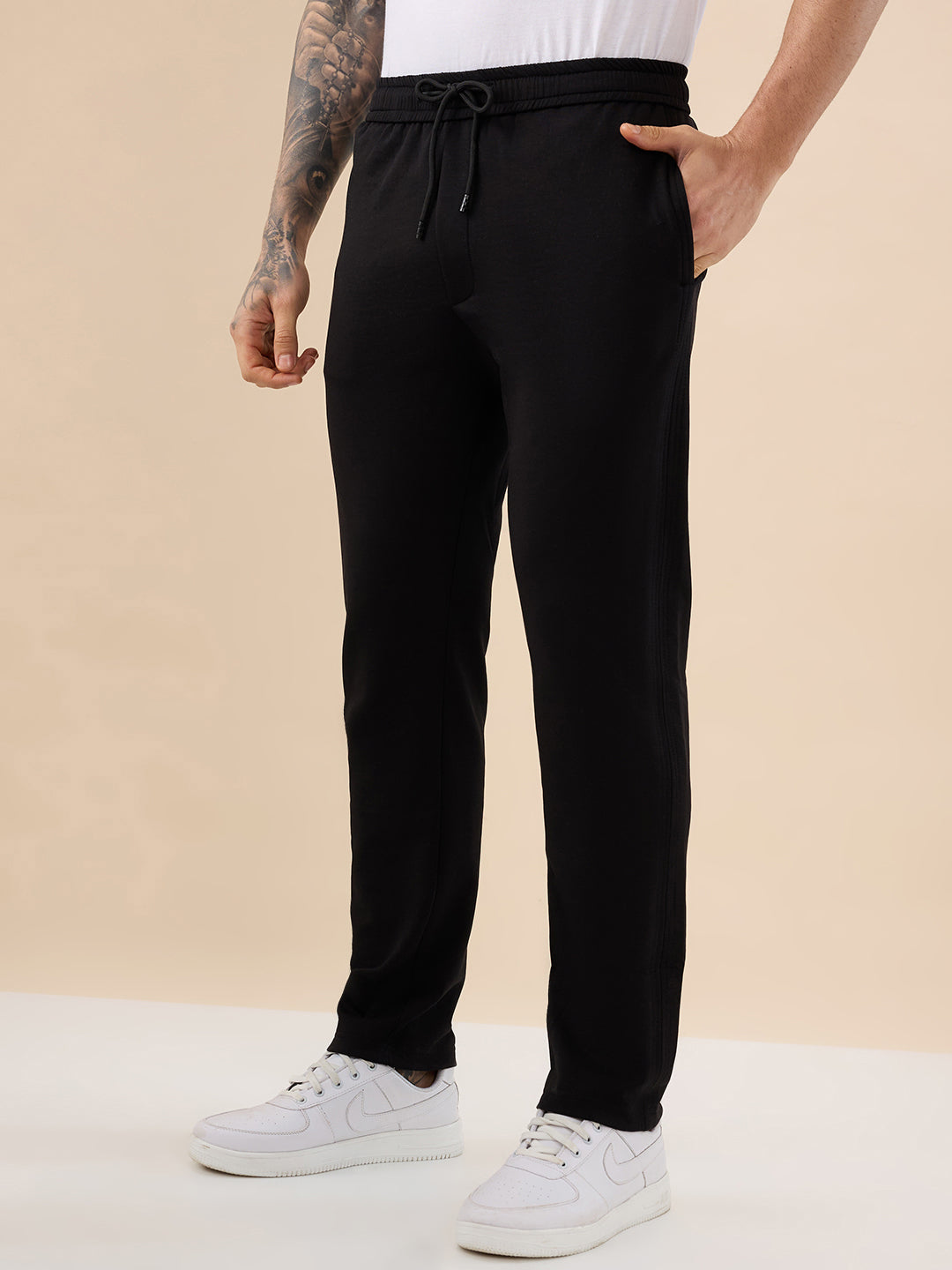 Status Quo Men's Solid Regular Fit Fleece Trackpant with Drawstring Waist