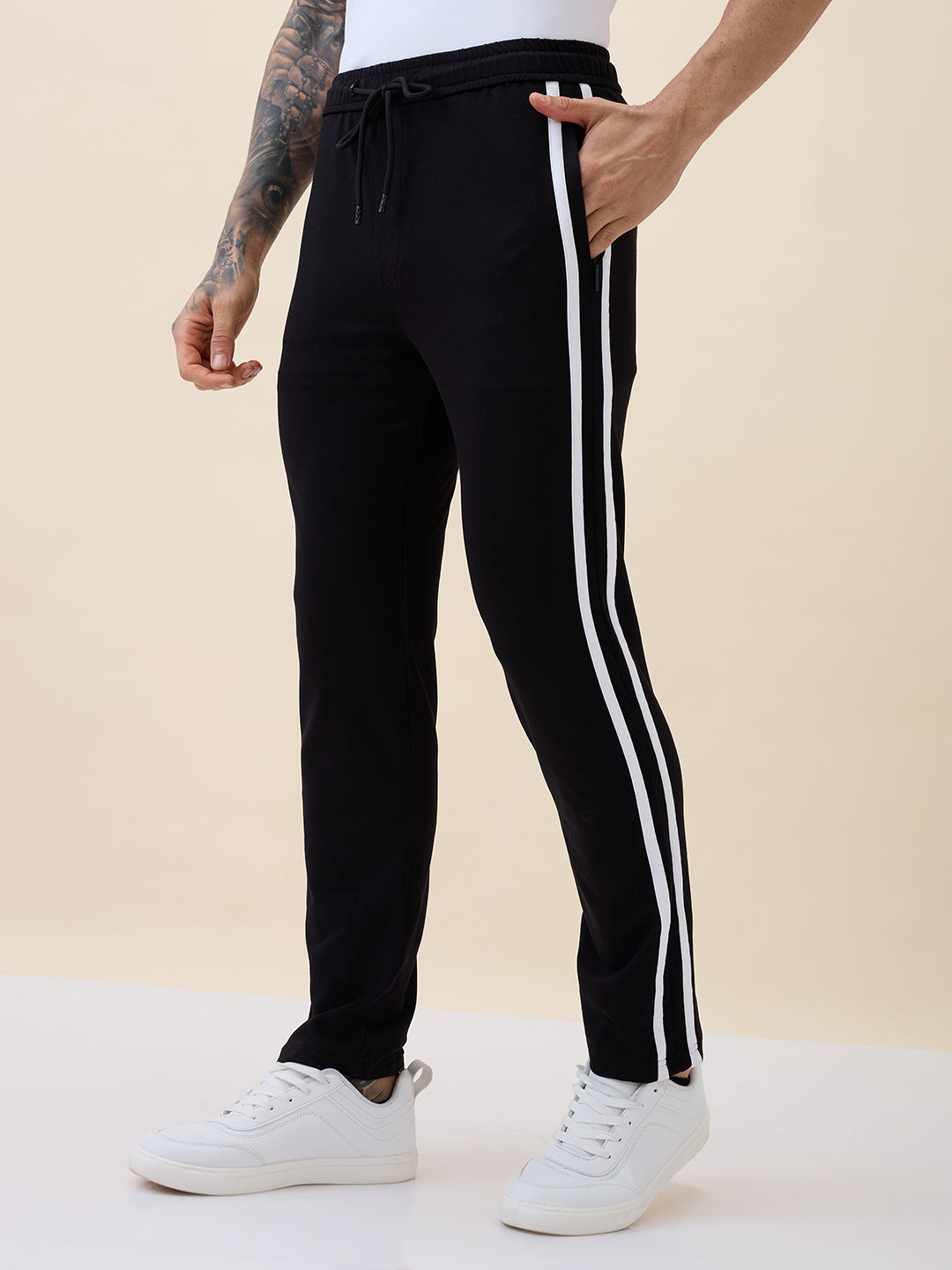 Mens Solid Regular Fit Track Pant with Drawstring