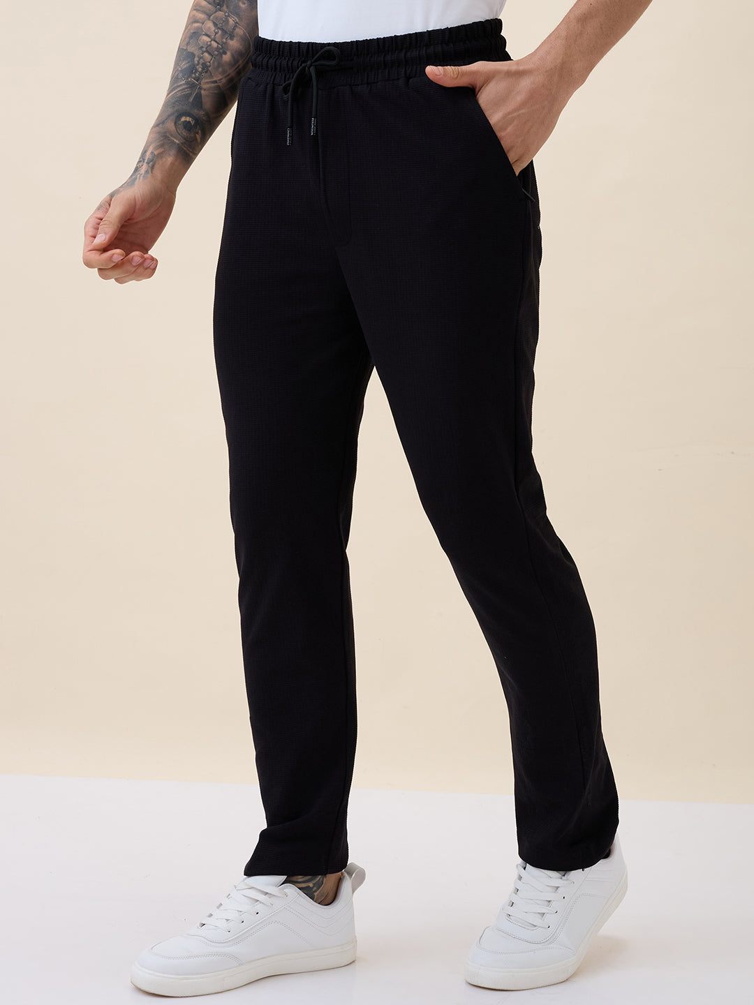 Men's Solid Regular Fit Track Pant with Drawstring Secondary image
