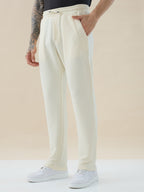Men's Solid Textured Regular Fit Track Pants with Side Panels & Drawstring