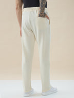 Men's Solid Textured Regular Fit Track Pants with Side Panels & Drawstring