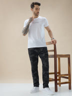 Men's Camouflage Regular Fit Track Pants with Side Zipper Pockets & Drawstring