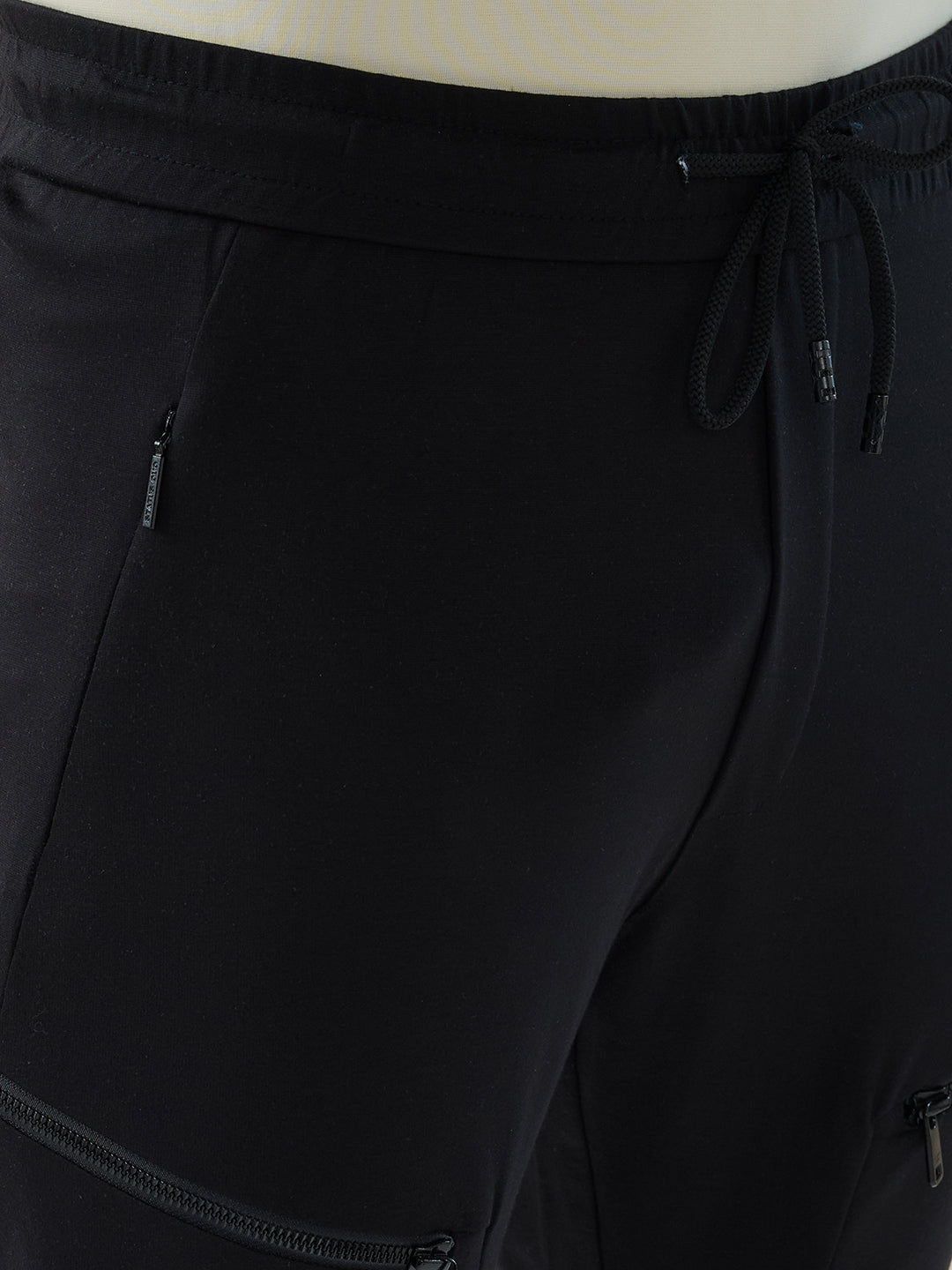 Men’s Solid Regular Fit Track Pants with Four Front Zipper Pockets and One Back Pocket