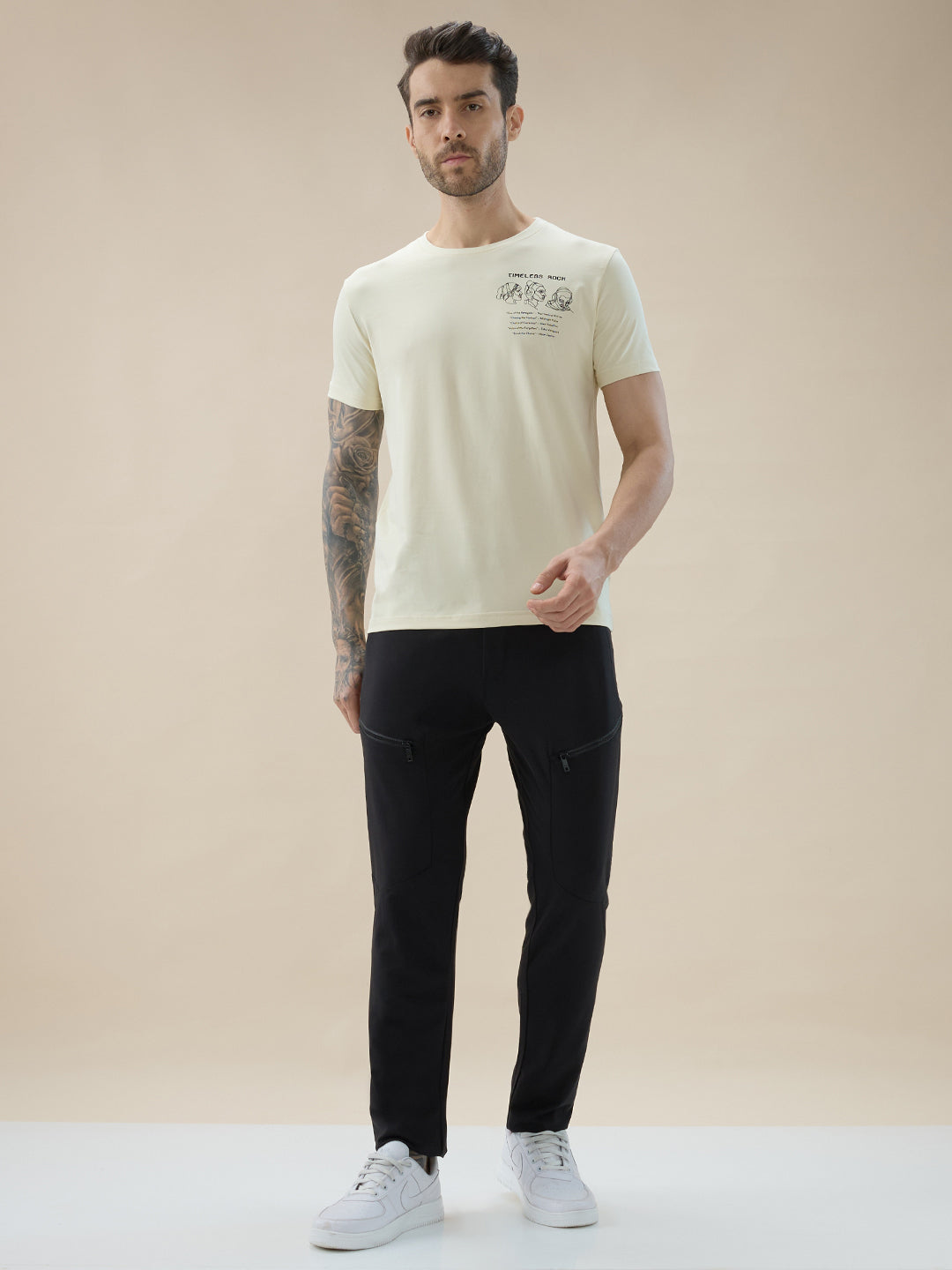 Men’s Solid Regular Fit Track Pants with Four Front Zipper Pockets and One Back Pocket