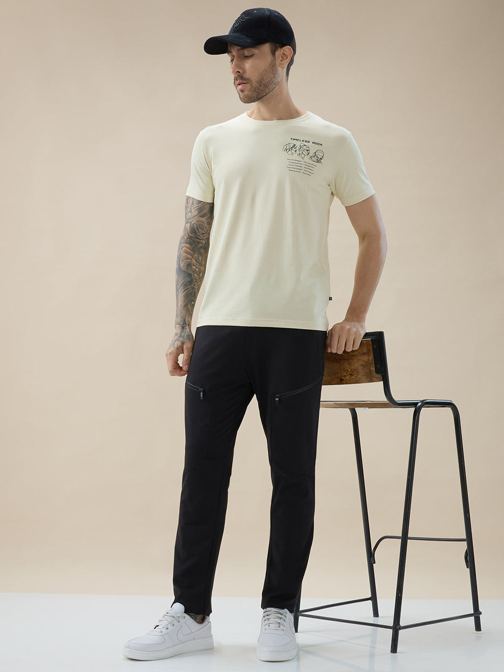 Men’s Solid Regular Fit Track Pants with Four Front Zipper Pockets and One Back Pocket