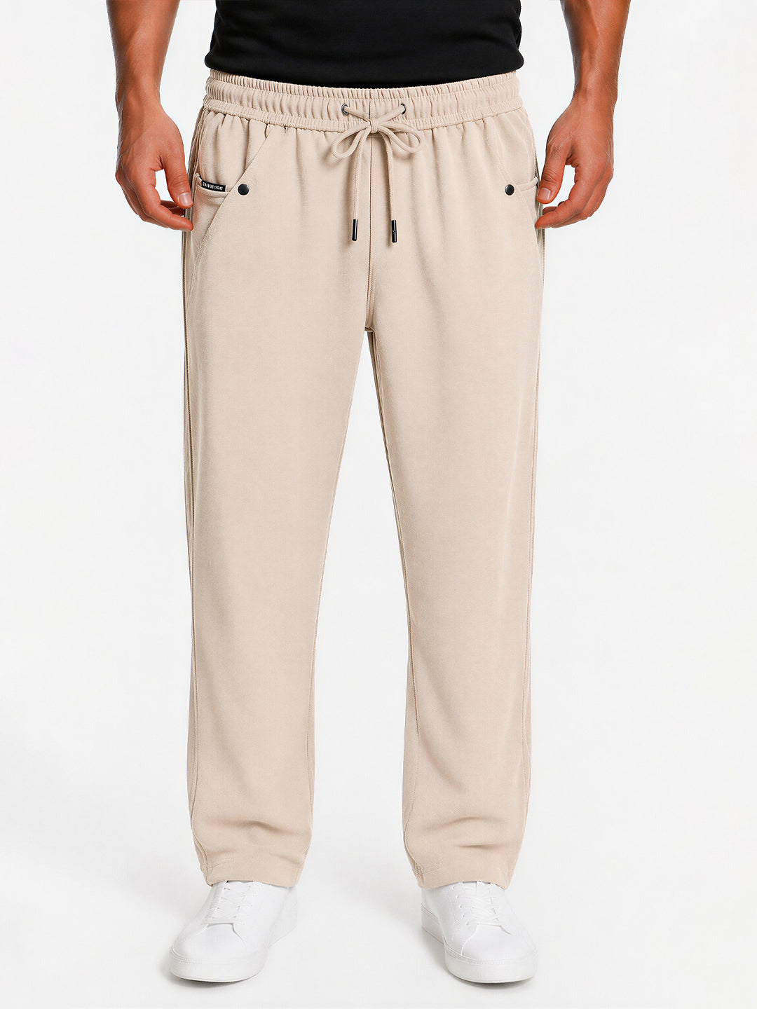 Beige Textured Track Pants