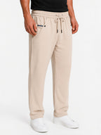 Beige Textured Track Pants