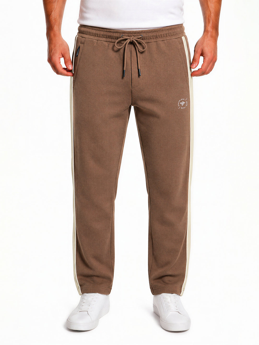 Brown Relaxed Fit Textured Track Pants