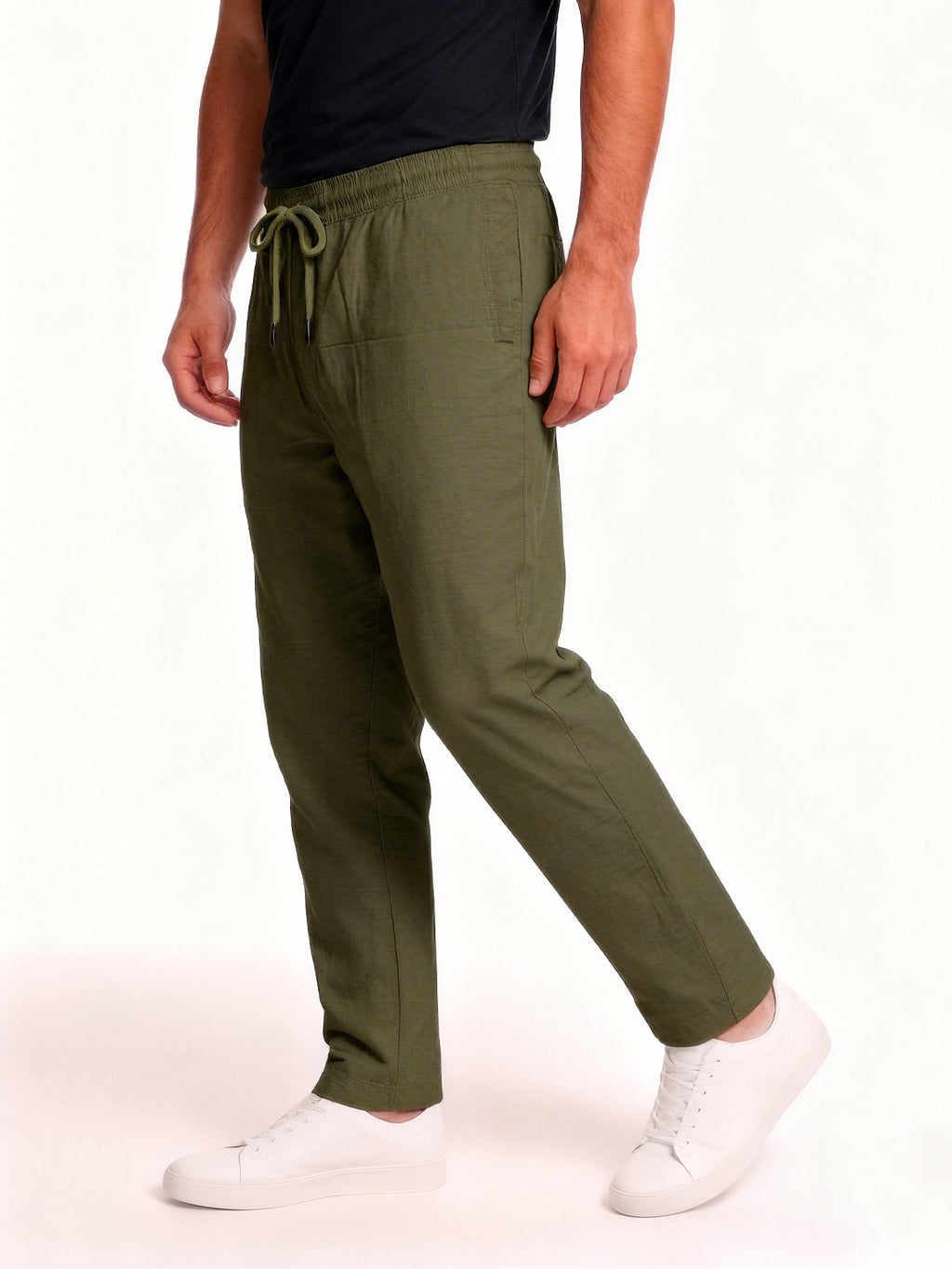 Olive Relaxed Drawstring Trousers