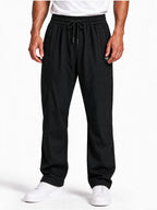 Men's Solid Relaxed Fit Cotton-Blend Track Pants