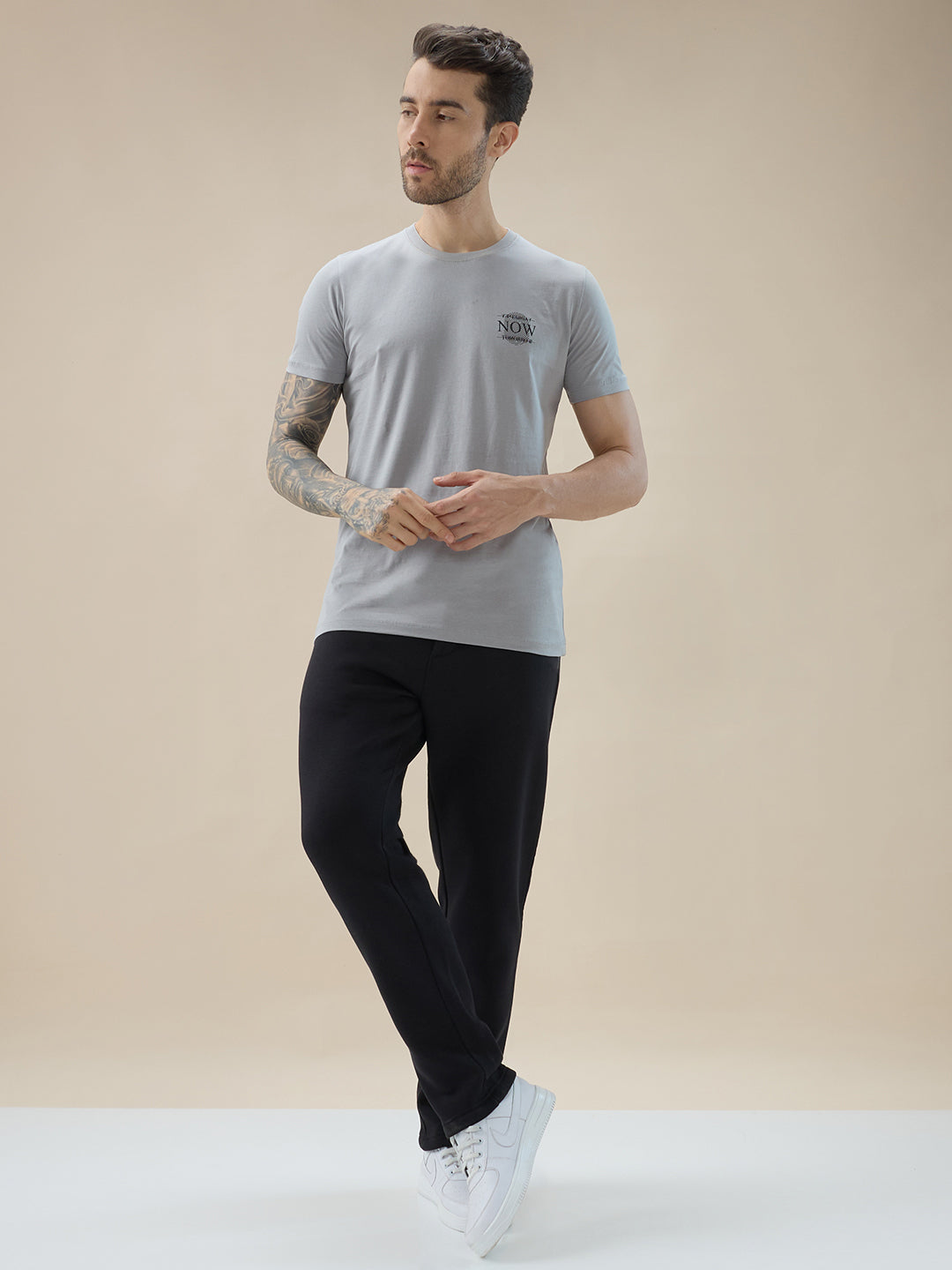 Men's Solid Regular Fit Drawstring Fleece Trackpant with Contrast Side Pocket Detail