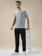 Men's Solid Regular Fit Drawstring Fleece Trackpant with Contrast Side Pocket Detail