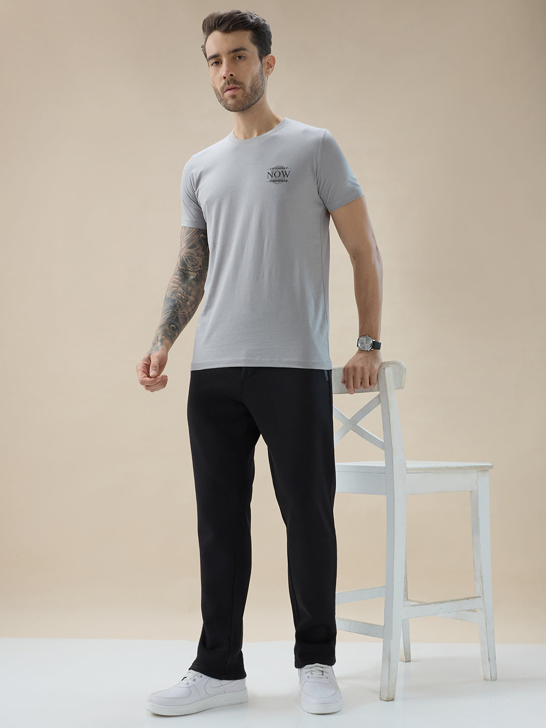 Men's Solid Regular Fit Drawstring Fleece Trackpant with Contrast Side Pocket Detail
