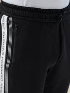 Men's Solid Regular Fit Fleece Trackpant with Side Zipper Pockets and Typography Stripe