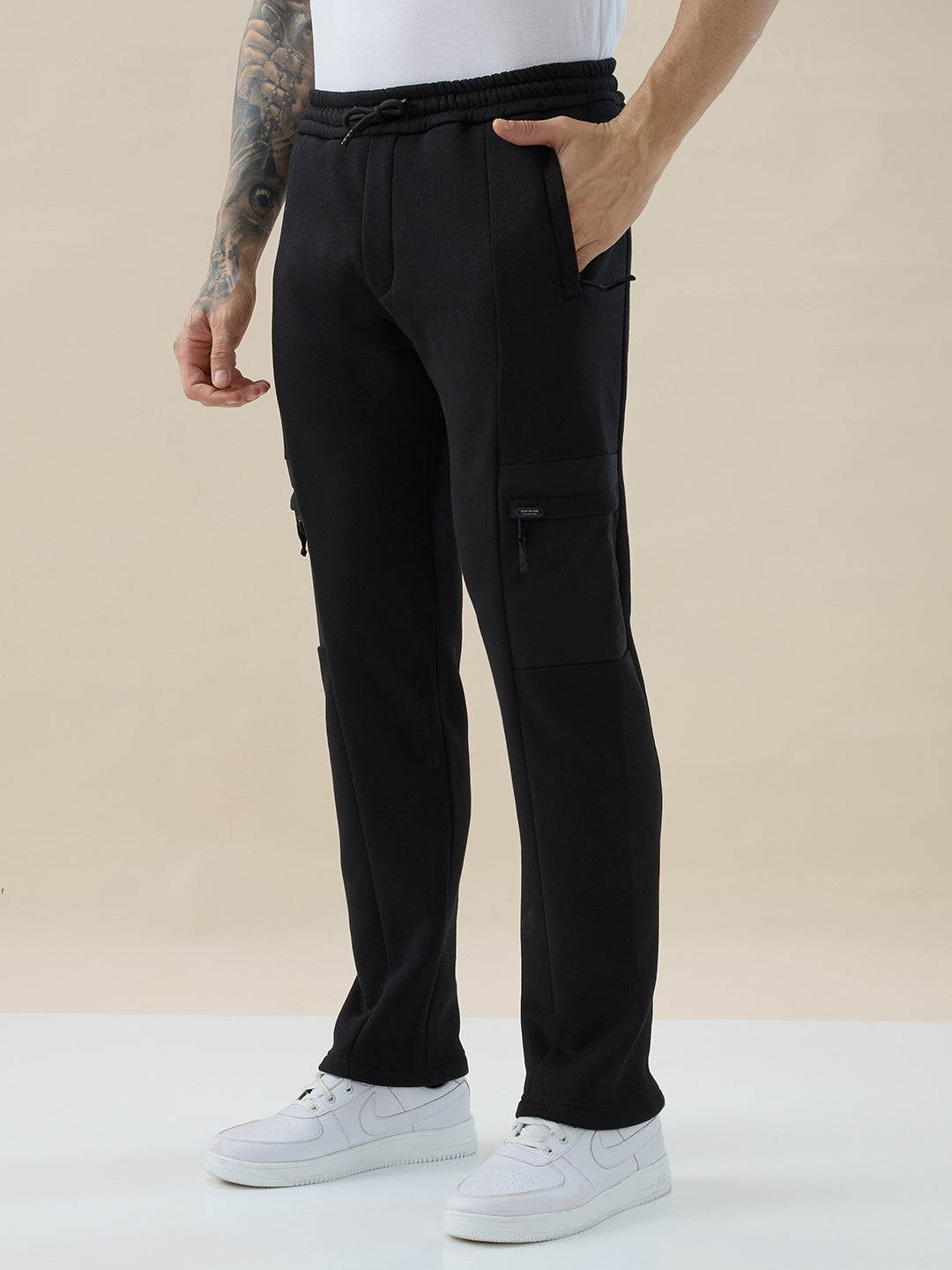 Men's Cut & Sew Regular Fit Drawstring Fleece Track Pant with Side Zipper and Flap Pockets Secondary image