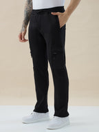 Men's Cut & Sew Regular Fit Drawstring Fleece Track Pant with Side Zipper and Flap Pockets