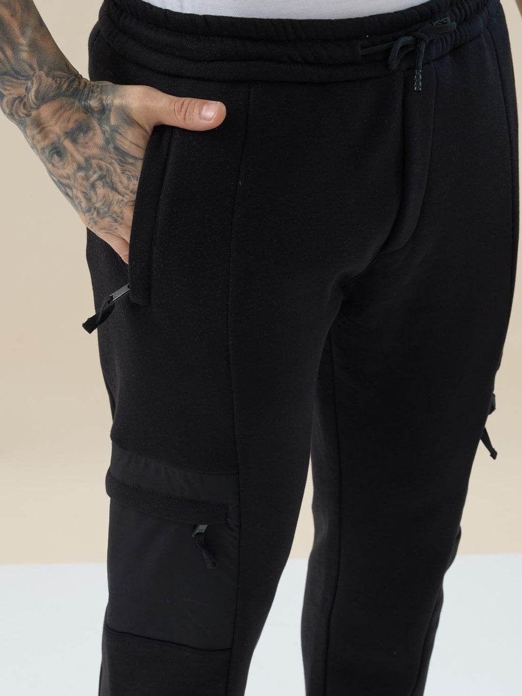 Men's Cut & Sew Regular Fit Drawstring Fleece Track Pant with Side Zipper and Flap Pockets