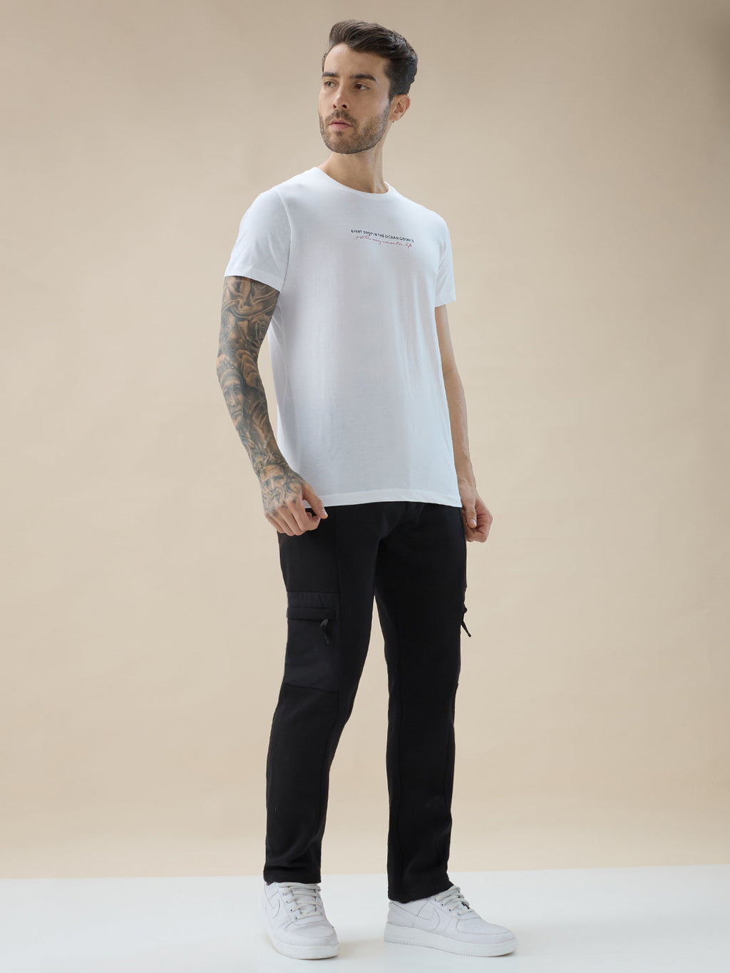 Men's Cut & Sew Regular Fit Drawstring Fleece Track Pant with Side Zipper and Flap Pockets