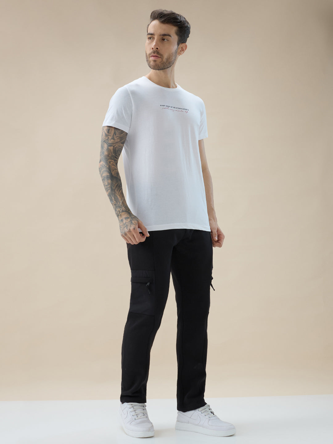 Men's Cut & Sew Regular Fit Drawstring Fleece Track Pant with Side Zipper and Flap Pockets