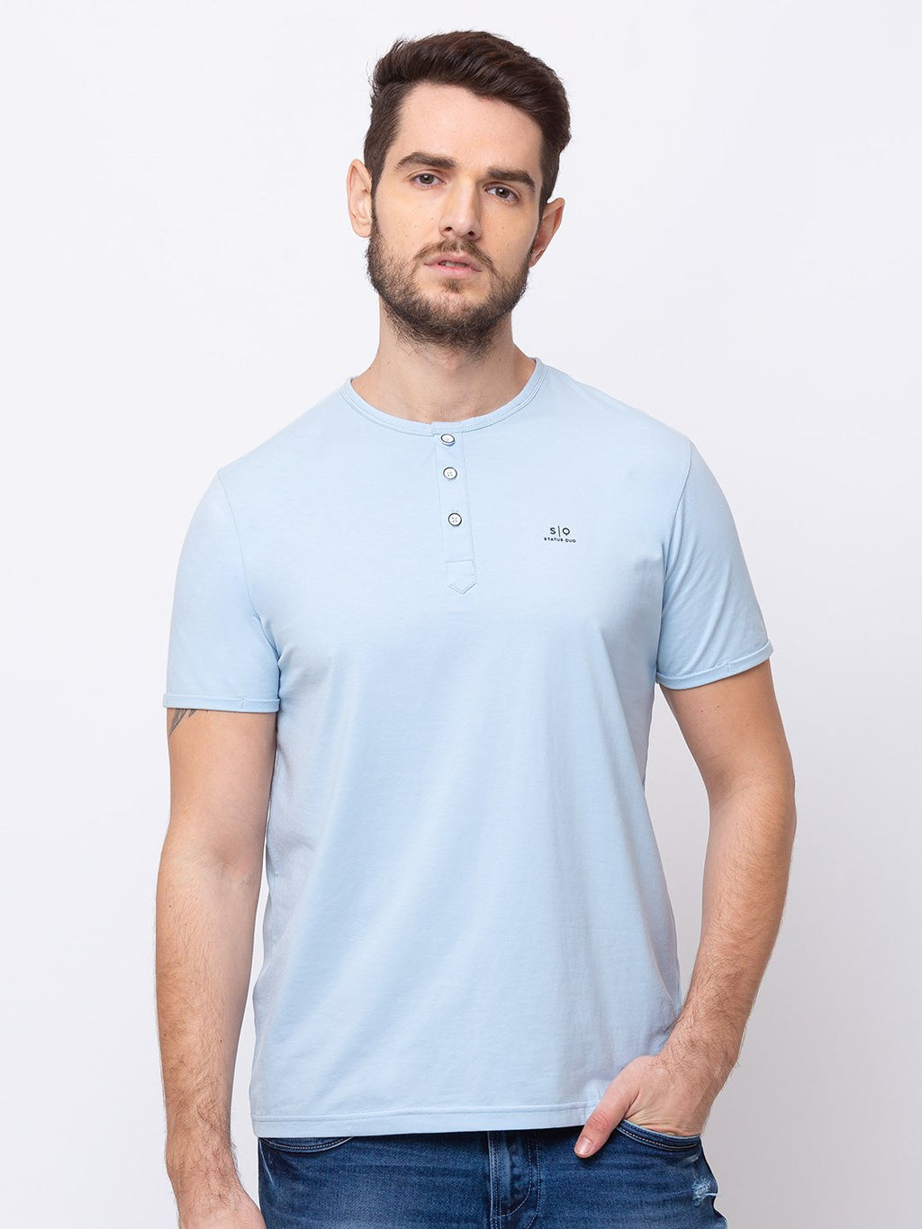 Solid Henley Neck T-shirt