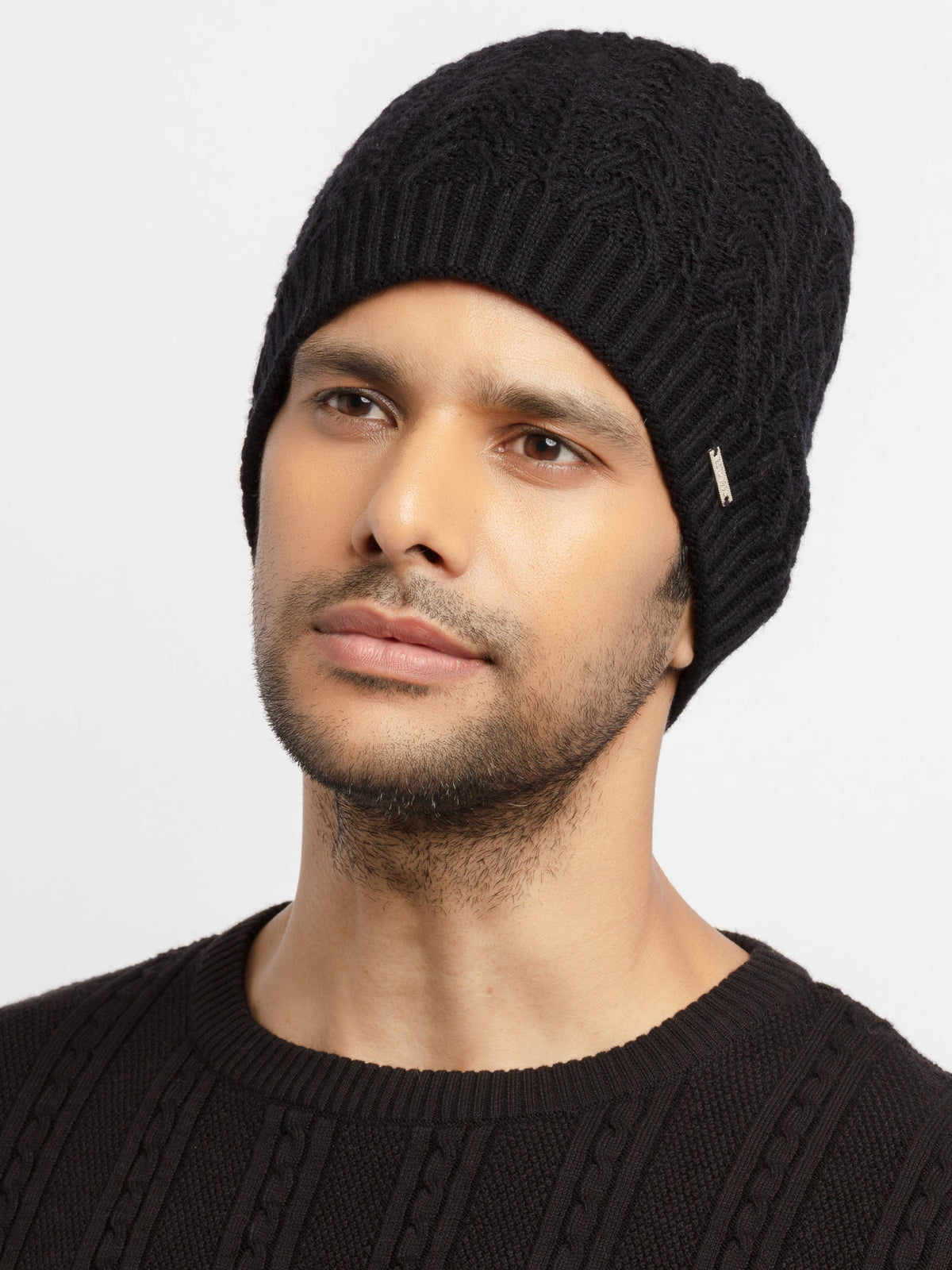 Black Mens Knitted Winter Cap