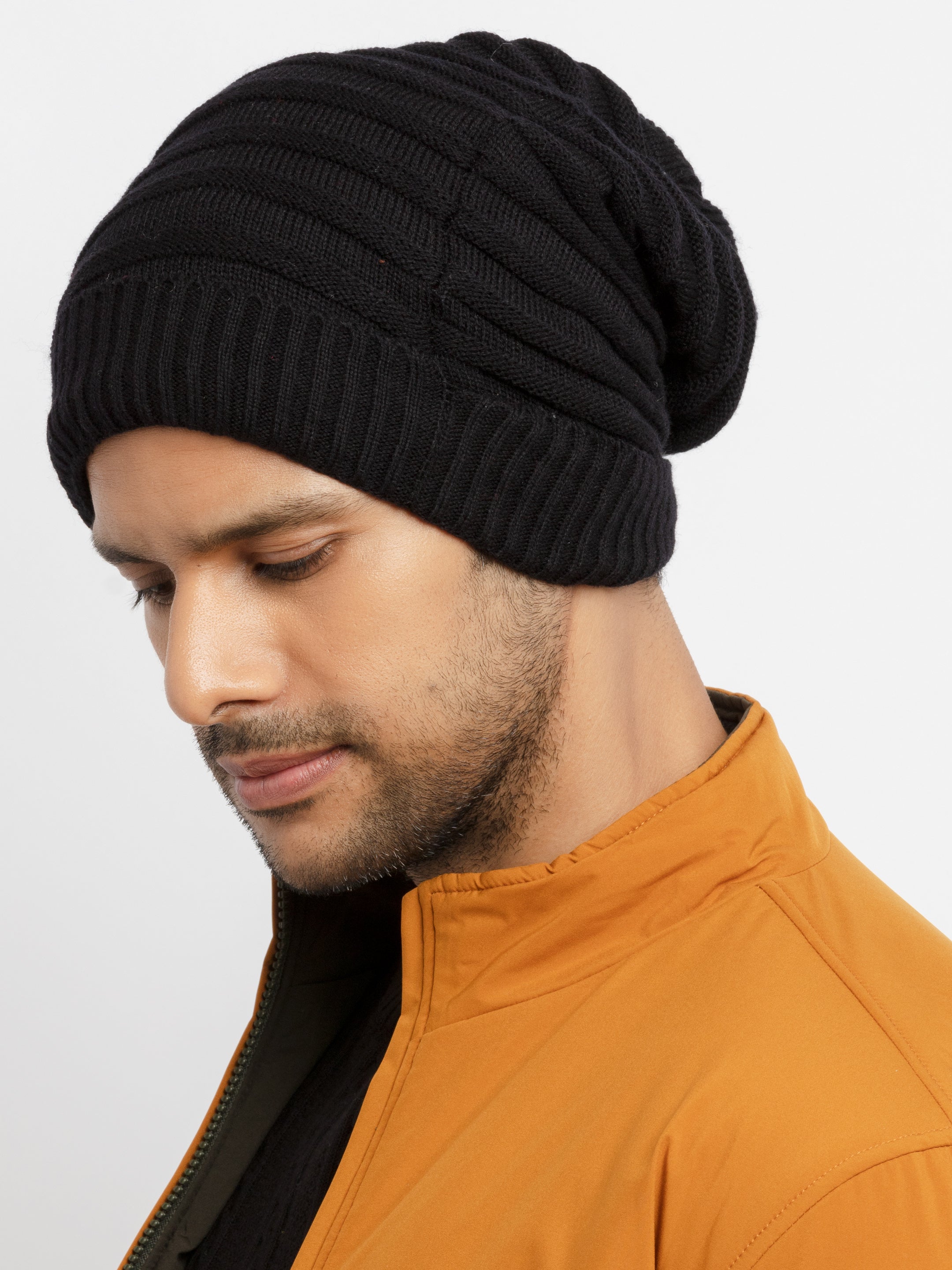 Black Mens Knitted Winter Cap