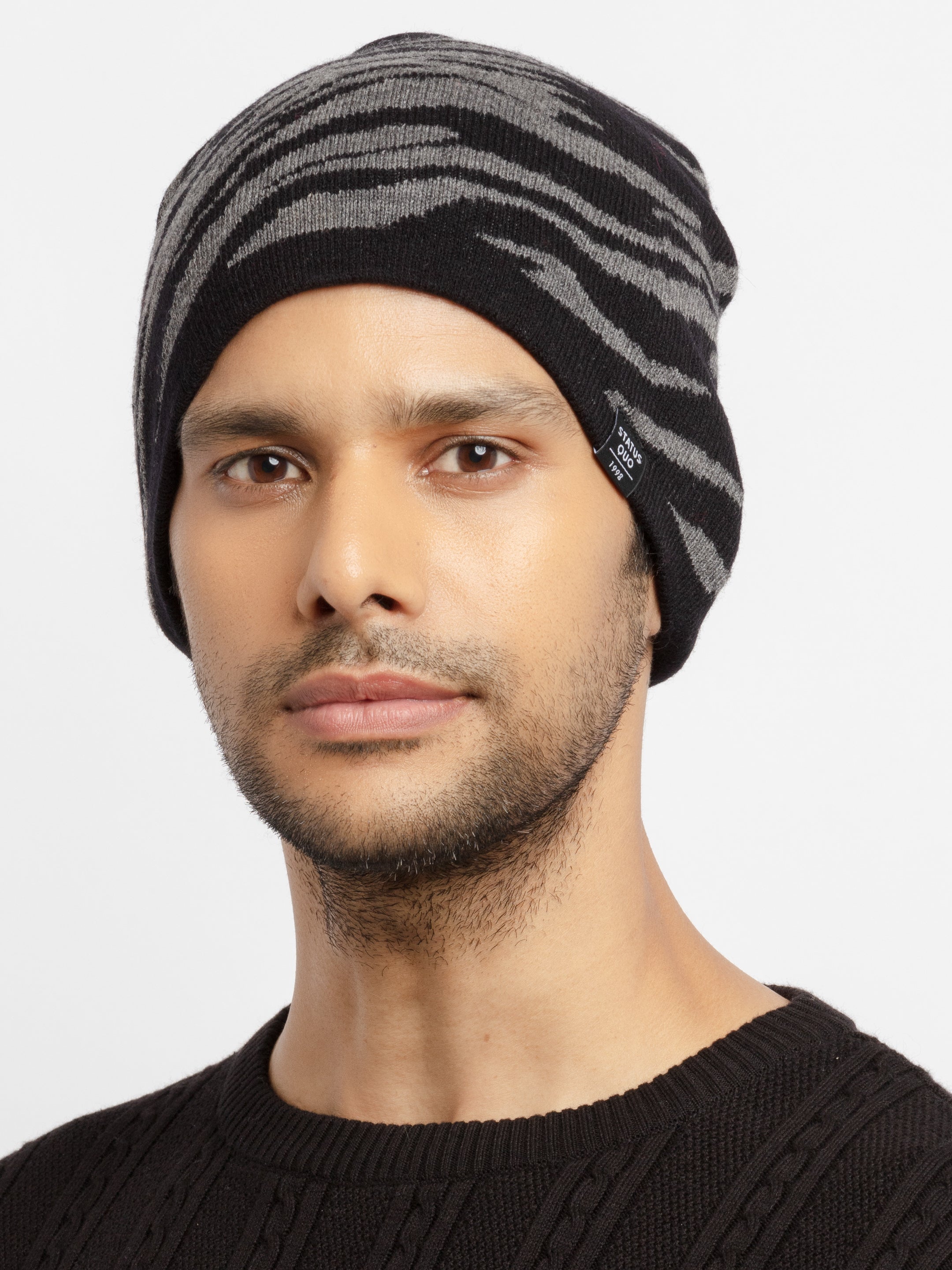 Black Mens Knitted Winter Cap