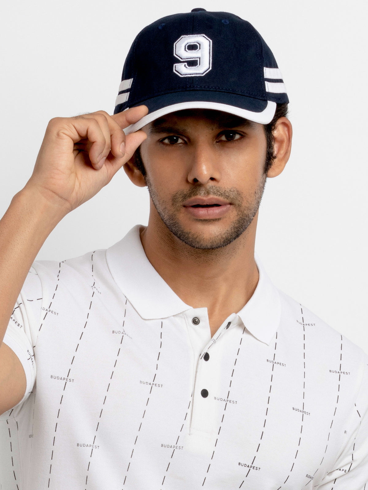 Navy Number '9' Embroidered Varsity Cap