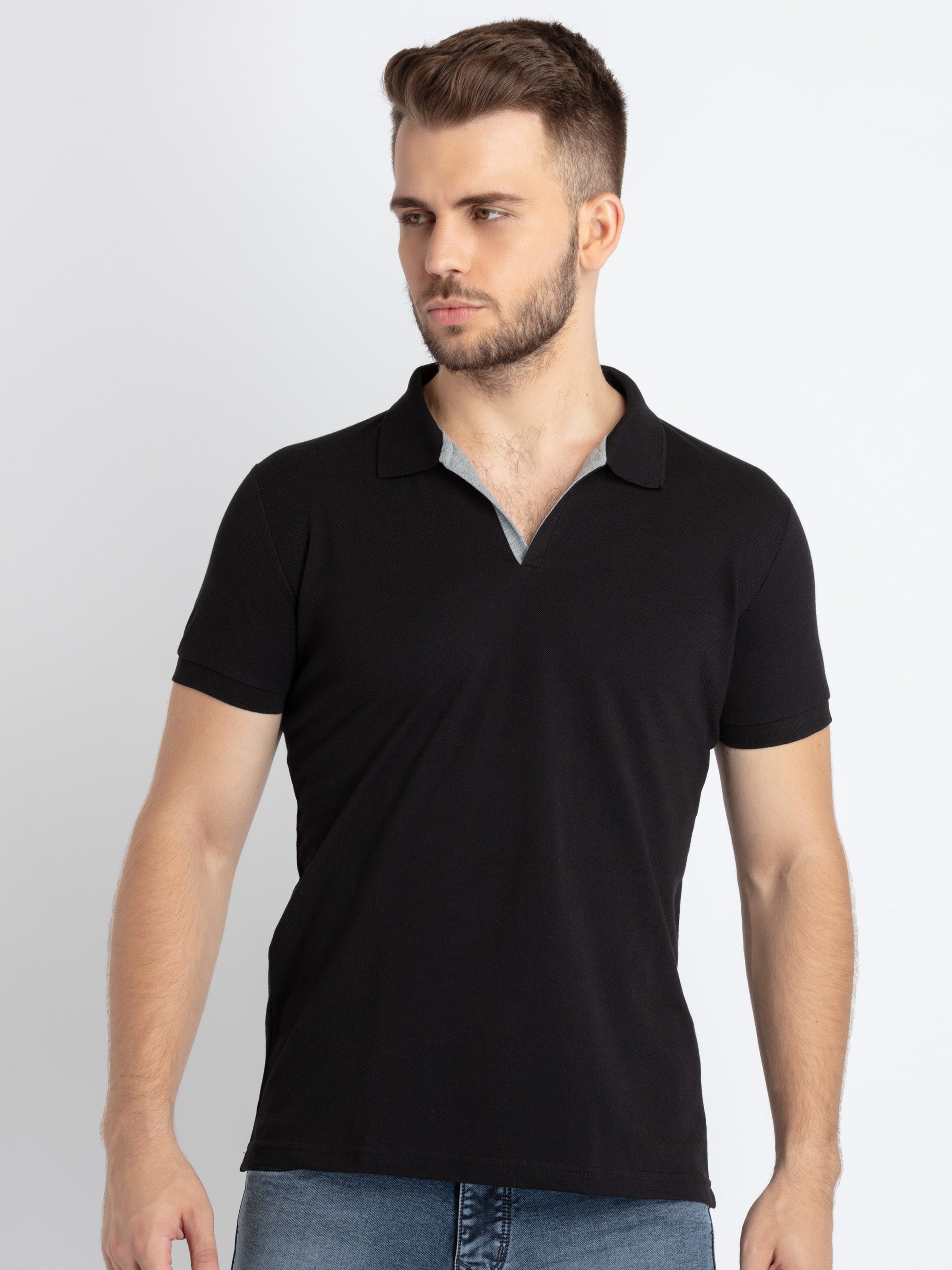 Black slim fit polo t shirt Main image